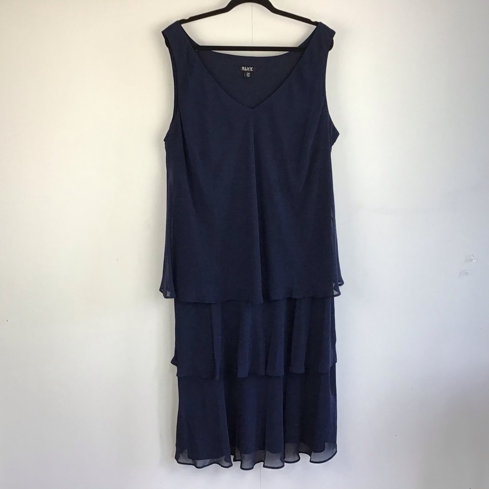SLNY Navy Blue Sleeveless Tiered Midi Dress